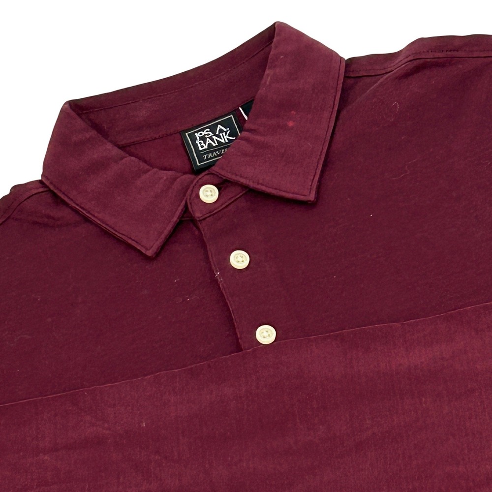 Jos. A Bank Traveler Polo Shirt Men L Burgundy Long Sleeve Mercerized Cotton NEW